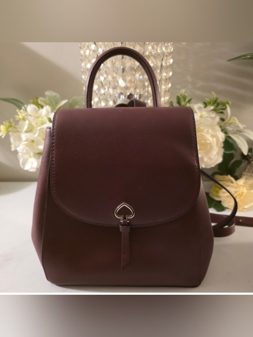 kate spade Burgundy Leather Mini Backpack with Heart Clasp NEW WITH TAGS